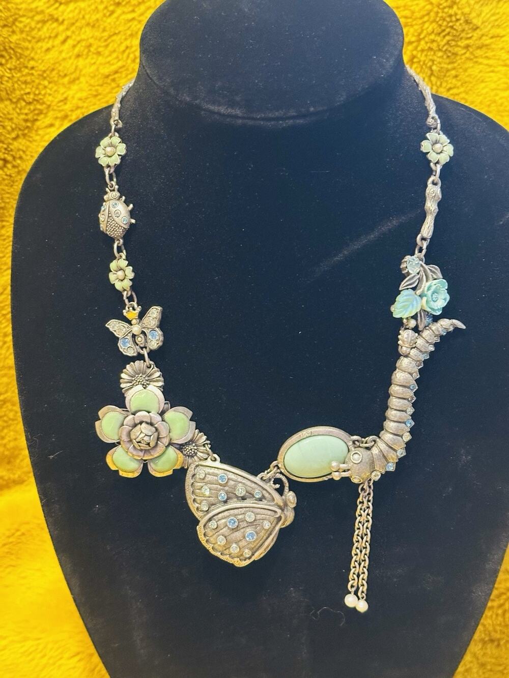 Vtg MARY DEMARCO Floral Whimsical Bug Butterfly Ladybug Pewter/Silver Green Chic